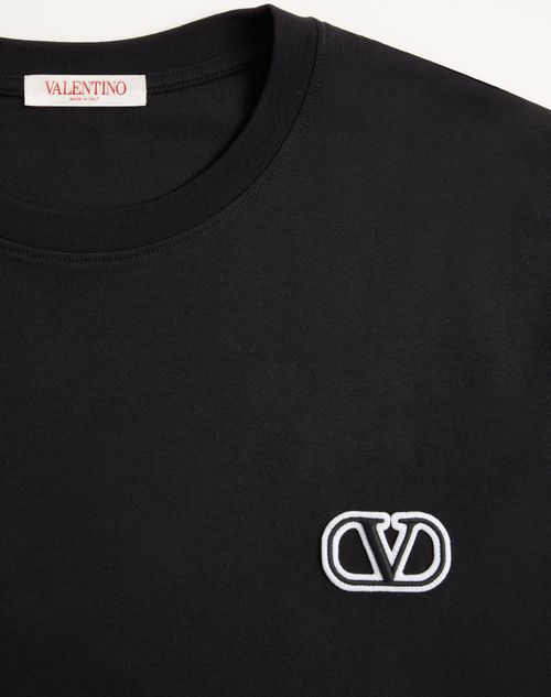 Cotton T-shirt With Vlogo Signature Patch for Man in Black