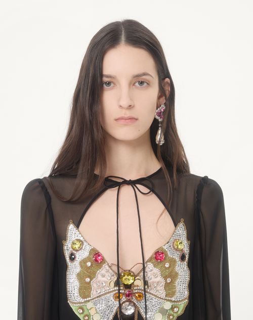 Valentino - Embroidered Georgette Long Dress - Black/multicolor - Woman - Ready To Wear