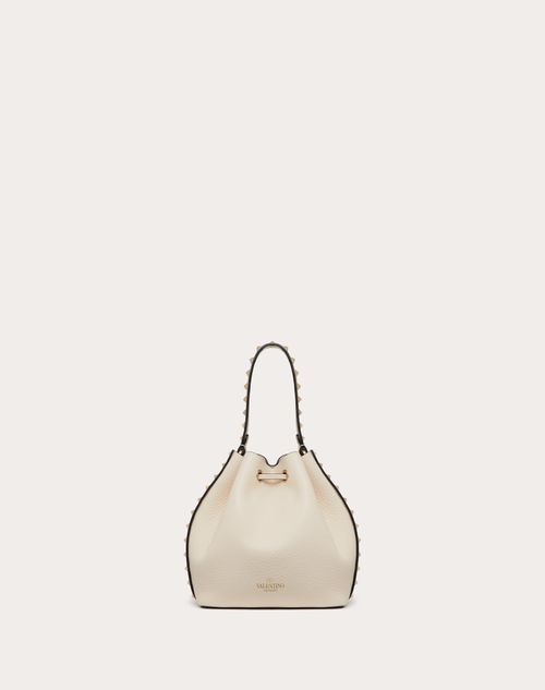 Mini Vlogo Signature Grainy Calfskin Hobo Bag for Woman in Light Ivory