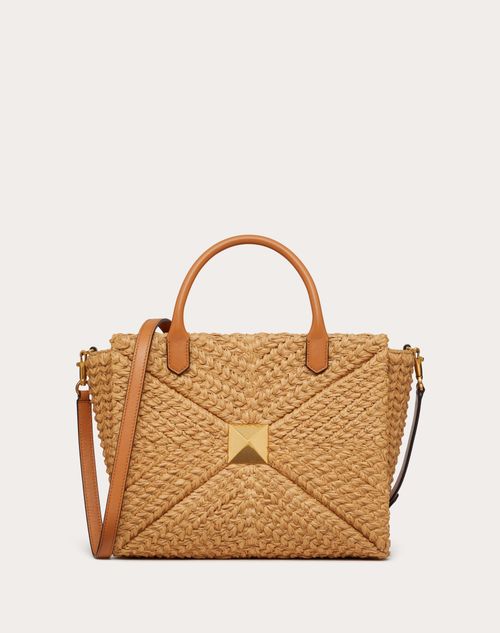 Valentino Garavani - Medium One Stud Raffia Handbag - Brown - Woman - Top Handle Bags