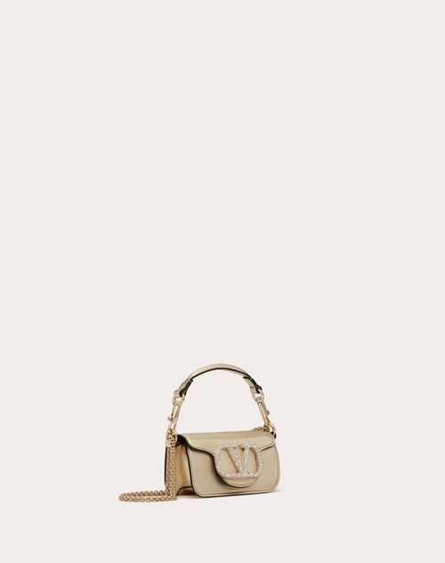 Valentino Garavani - Locò Micro Bag With Chain And Jewel Logo - Platinum/crystal - Woman - Mini Bags