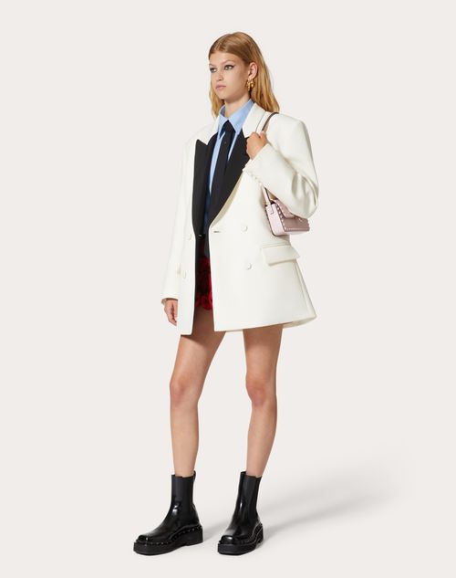 Valentino - Blazer In Texture Double Crepe - Ivory/black - Woman - Jackets And Blazers