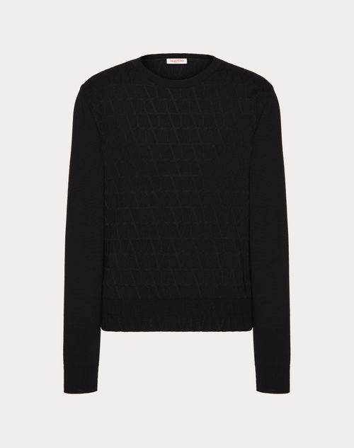 Valentino - Crewneck Sweater In Viscose And Wool With Toile Iconographe Pattern - Black - Man - All About Logo