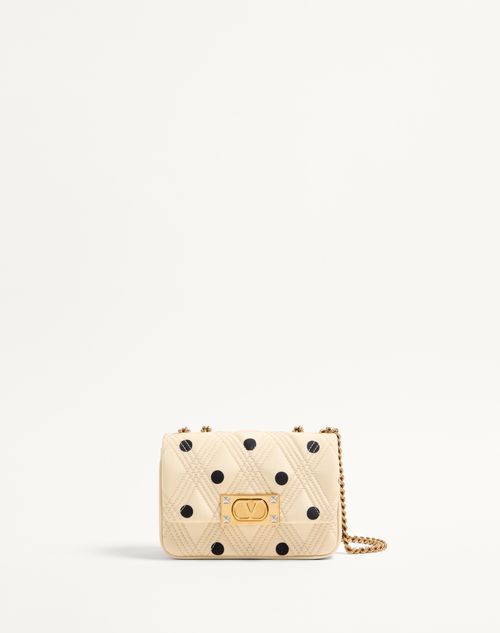 Valentino Garavani - Valentino Garavani Quiltie 67 Small Shoulder Bag In Plus De Pois Satin - Ivory/black - Woman - Shoulder Bags