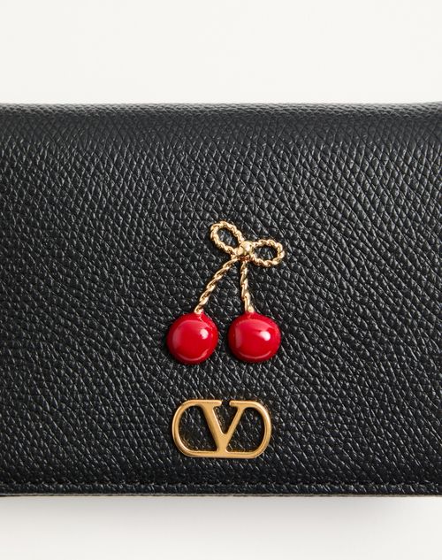 Valentino Garavani - Cherryfic Wallet In Grainy Calfskin - Black - Woman - Wallets And Small Leather Goods