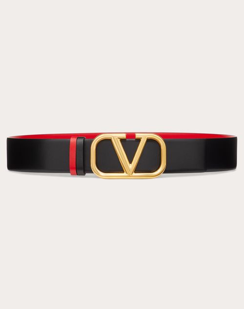 Reversible Vlogo Signature Belt In Glossy Calfskin 40 Mm for Woman in Black/pure  Red