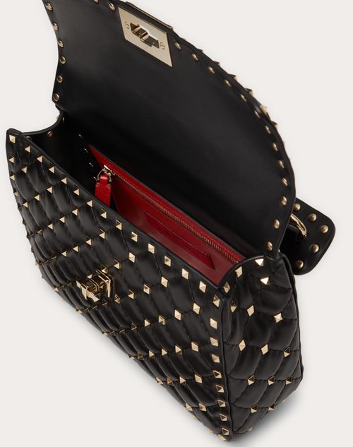 Valentino Dark Red Quilted Nappa Leather Rockstud Spike Large Shoulder Bag