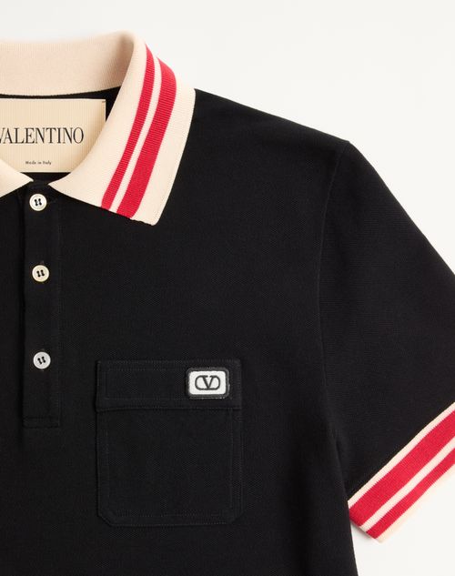 Valentino - 브이로고 패치 코튼 피케 폴로 셔츠 - 블랙 - 남성 - 티셔츠 & 스웻셔츠