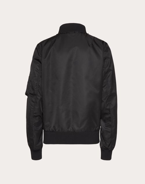 Valentino - Nylon Bomber Jacket With Black Untitled Studs On The Neckline - Black - Man - Outerwear