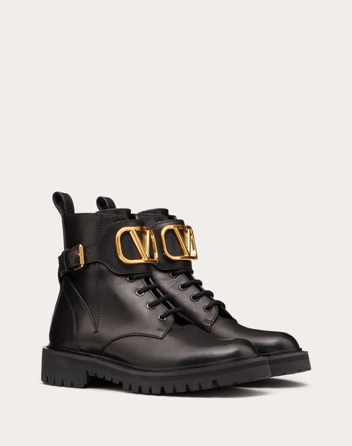 Valentino Garavani - Vlogo Signature Calfskin Combat Boot 35mm / .8 In. - Black - Woman - Boots&booties - Shoes