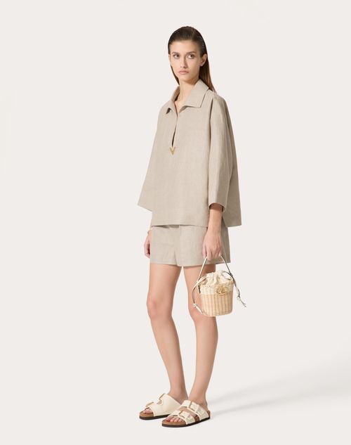 Valentino - Linen Canvas Top - Beige Gravel - Woman - Ready To Wear