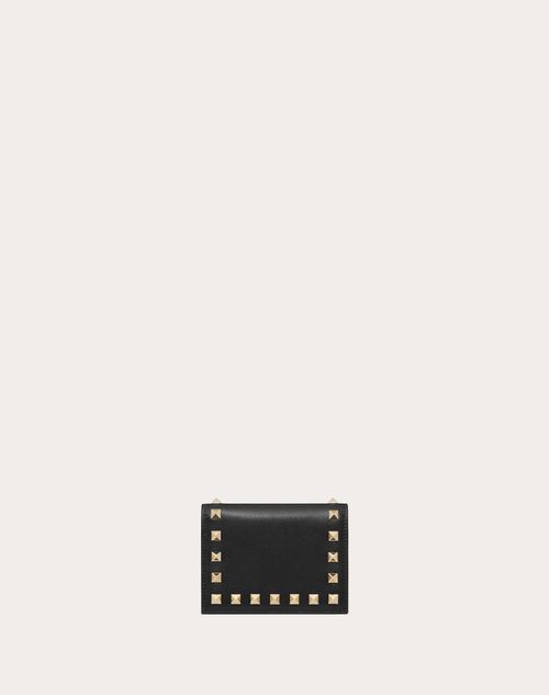 Small Rockstud Calfskin Wallet for Woman in Black