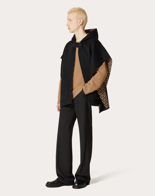 Valentino - Reversible Double-faced Wool Cape With Hood And Toile Iconographe Pattern - Black - Man - Coats And Blazers