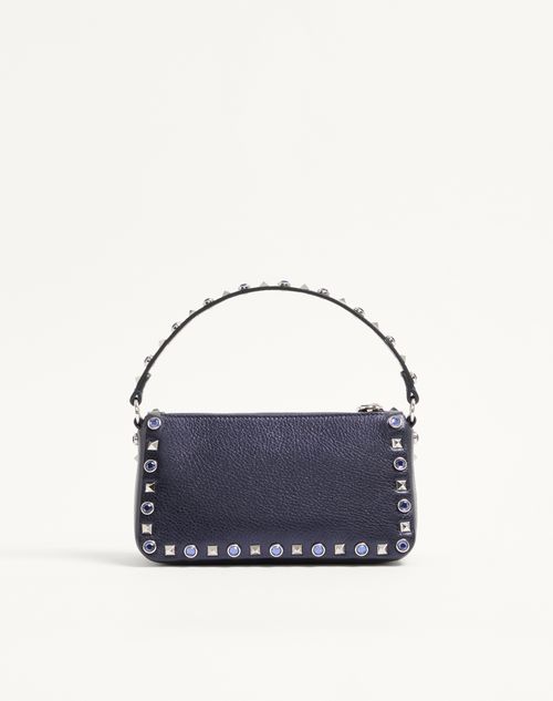 Valentino Garavani - Valentino Garavani Rockstud Small Shoulder Bag In Laminated Calfskin With Cabochon Stones - Navy - Woman - Shoulder Bags