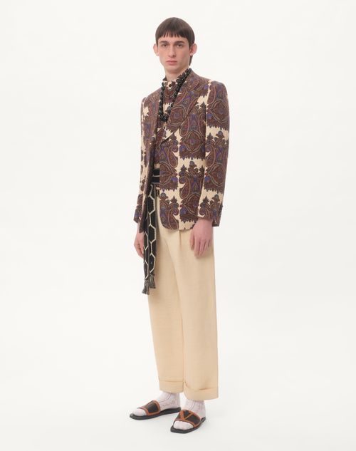 Valentino - Single-breasted Jacket In Canapone With Voyage Imaginaire Print - Cream/brown/blue - Man - Coats And Blazers
