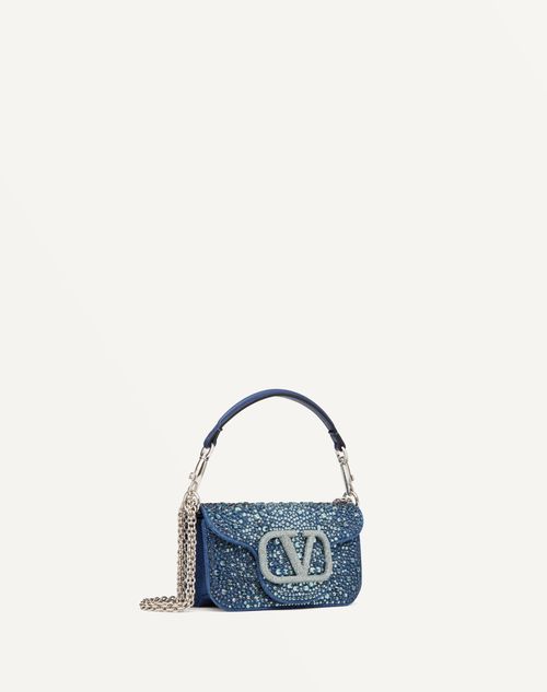 Valentino Garavani - Small Valentino Garavani Locò Denim Shoulder Bag With Rhinestones - Denim - Woman - Woman Bags & Accessories Sale