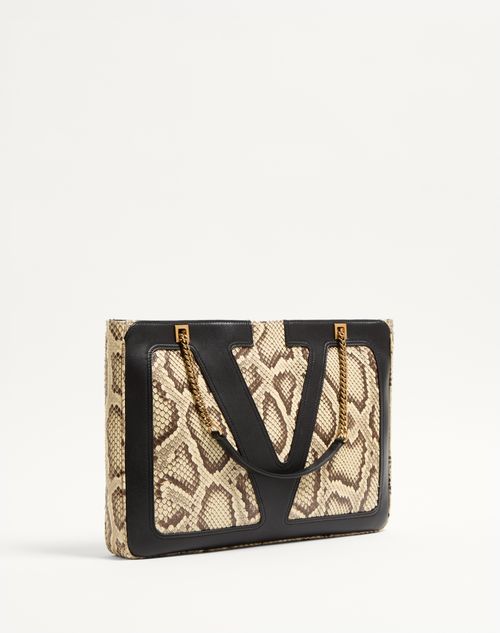 Valentino Garavani - Valentino Garavani Viva Superstar Medium Python Shopping Bag - Cream/black - Woman - Totes