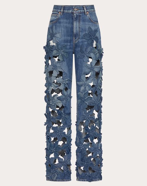 Valentino - Pantalon Brodé Medium Blue Denim - Denim - Femme - Denim