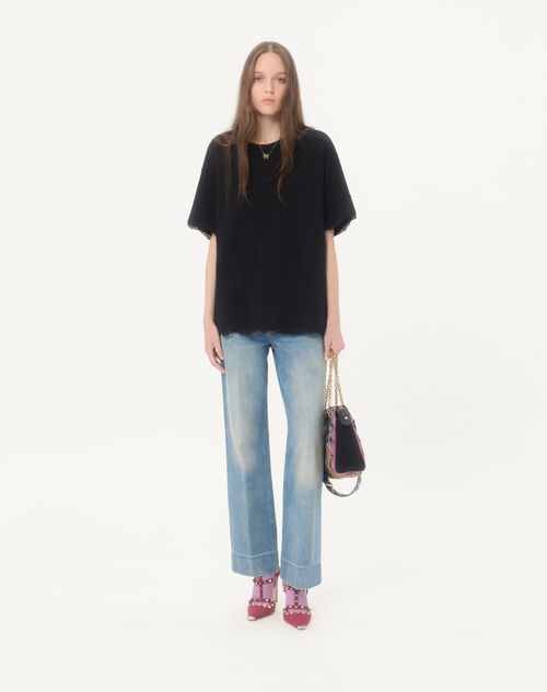 Valentino - レース コットン Tシャツ - ブラック - ウィメンズ - Tシャツ & スウェット