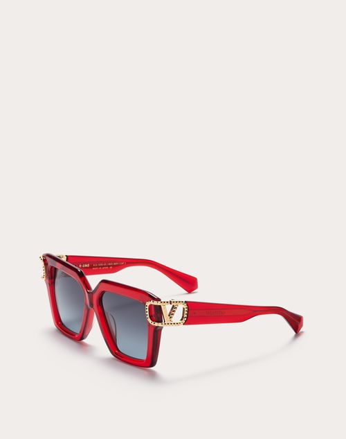 Valentino - Monture Butterfly Oversize En Acétate V-uno - Rouge - Femme - Lunettes De Soleil