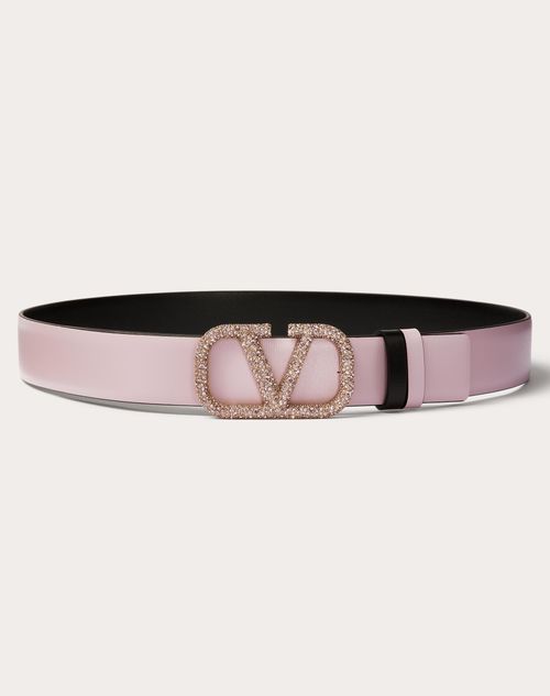 Valentino Garavani - Vlogo Signature Reversible Shiny Calfskin Belt 30 Mm - Water Lilac - Woman - Belts