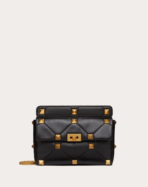 Valentino Garavani - Large Roman Stud The Shoulder Bag In Nappa With Chain - Black - Woman - Roman Stud - Bags