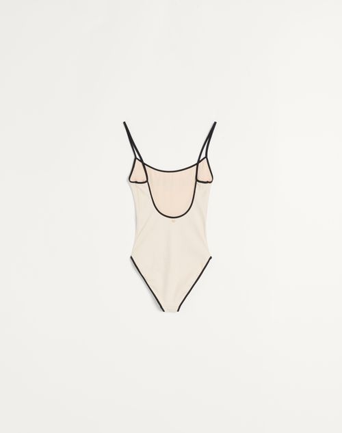 Valentino - Traje De Baño De Piqué De Lycra - Abedul/negro - Mujer - Moda Baño