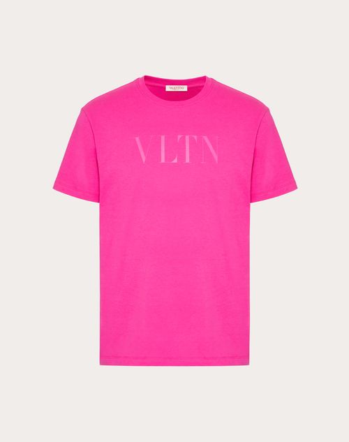 Valentino - Cotton Crewneck T-shirt With Vltn Print - Pink Pp - Man - T-shirts