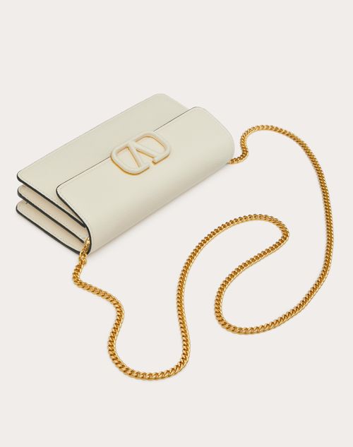 Vlogo Signature Metallic Grainy Calfskin Wallet With Chain by