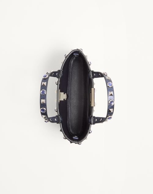 Valentino Garavani - Minibolso De Compras Valentino Garavani Rockstud De Cuero De Becerro Laminado - Azul Marino - Mujer - Bolsos Shopping
