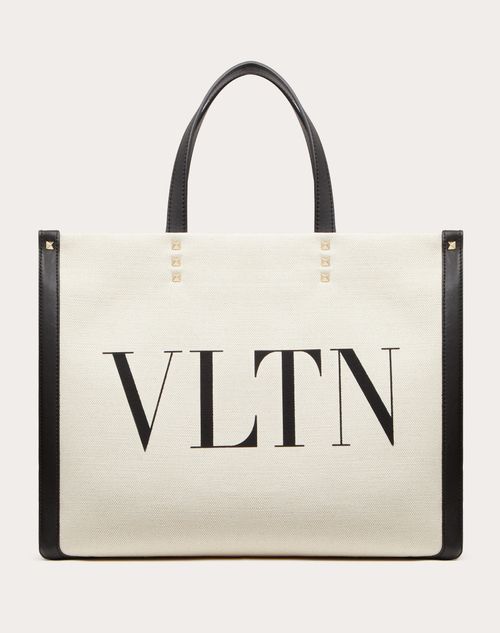 Small Vltn Print Canvas Tote Bag for Woman in Natural | Valentino US