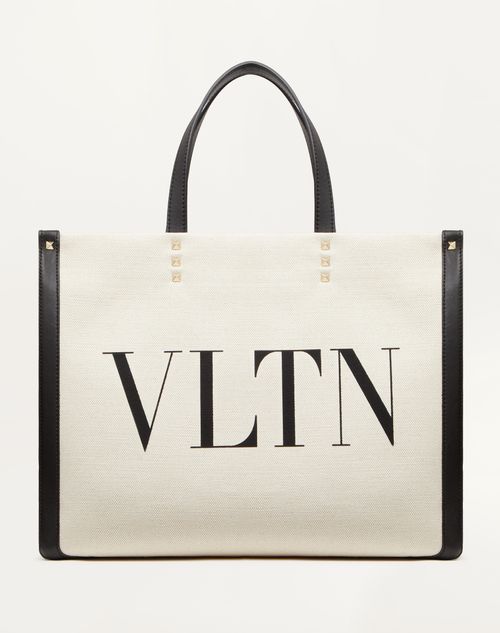 Valentino Garavani - Borsa Shopping Piccola In Canvas Con Stampa Vltn - Naturale - Donna - Borse Shopping