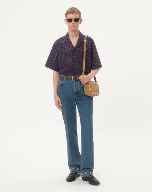Valentino - Cotton Poplin Bowling Shirt With Cherryfic Print - Blue - Man - Shirts