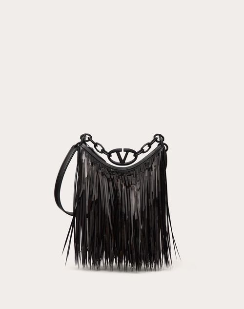 Valentino Garavani - Vlogo Moon Mini Hobo Bag Mit Pailletten-fransen - Schwarz - Frau - Schultertaschen