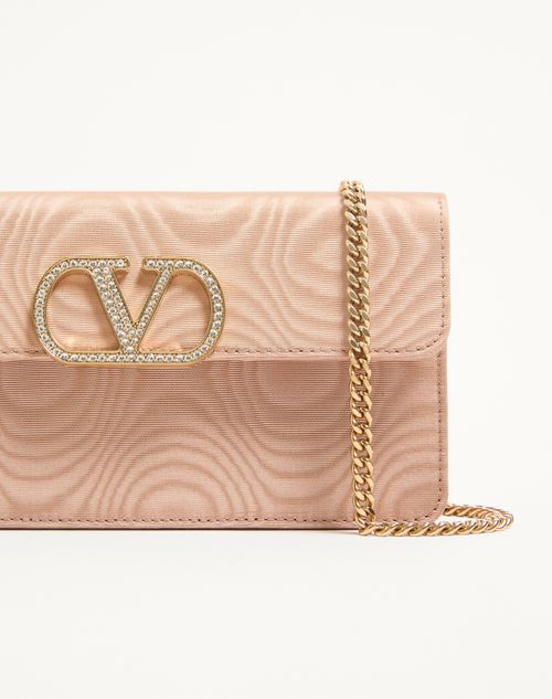 Valentino Garavani - Vlogo Signature Chain Wallet In Moiré Fabric With Jewel Logo - Pink/crystal - Woman - Wallets And Small Leather Goods