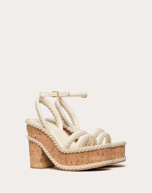 Valentino Garavani - Vlogo Summerblocks Wedge Sandal In Nappa Leather And Rope Torchon 130mm - Ivory - Woman - Espadrilles And Wedges