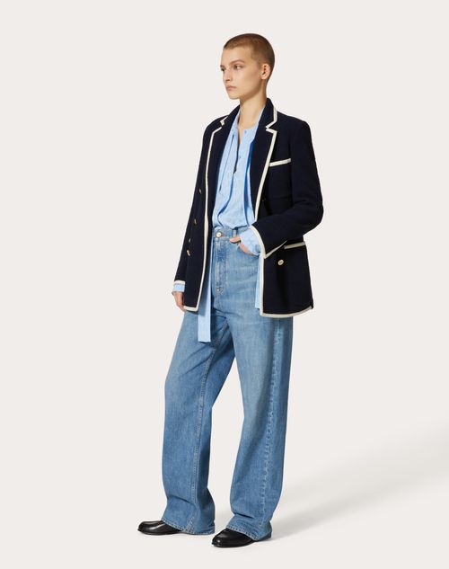 Valentino - Light Wool Tweed Blazer - Navy - Woman - Jackets And Blazers