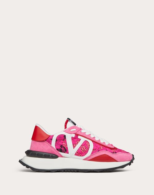 Valentino Garavani - Lace And Mesh Lacerunner Sneaker - Shocking Pink/pink/pure Red - Woman - Sneakers