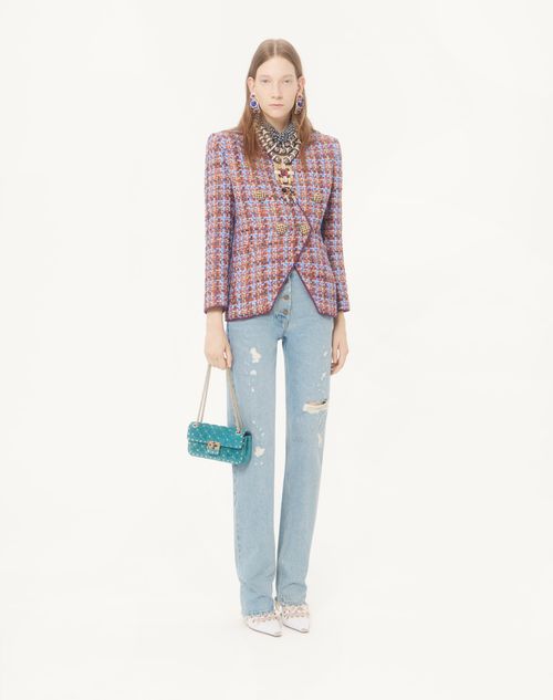 Valentino Garavani - Valentino Garavani Rockstud Spike Small Shoulder Bag In Suede - Aquamarine - Woman - Shoulder Bags