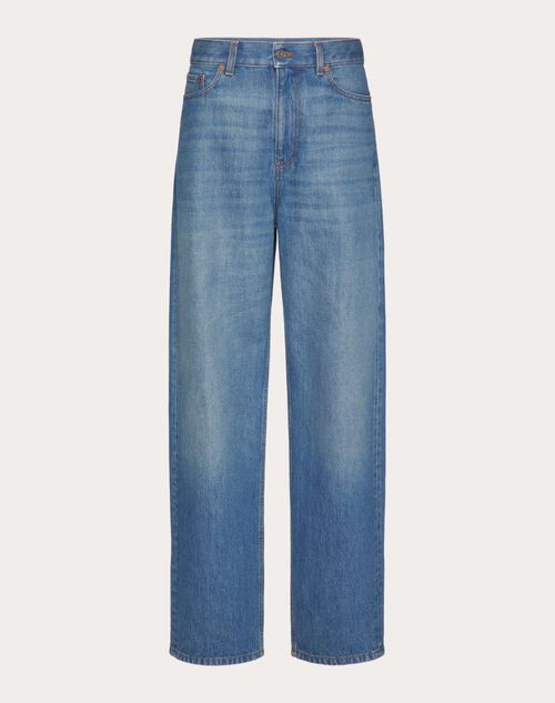 Medium Blue Denim Trousers for Woman in Blue