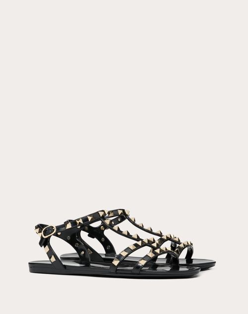 Valentino Garavani - Rockstud Flat Rubber Sandals - Black - Woman - Slides And Thongs