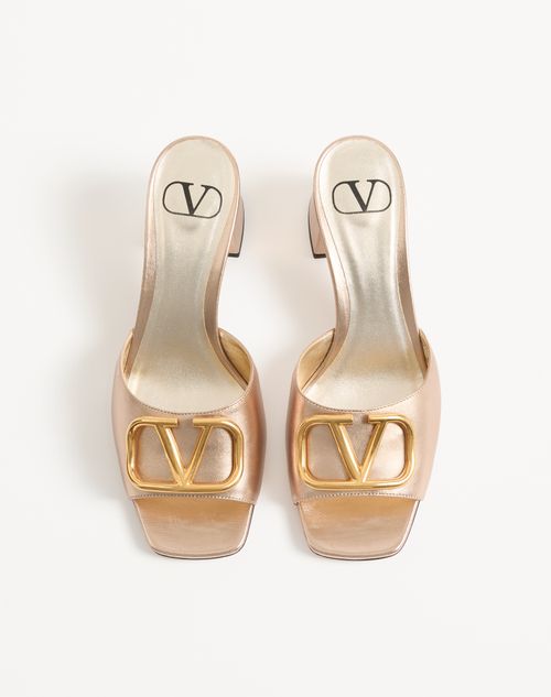 Valentino Garavani - Vlogo Signature Slide Sandal In Laminated Nappa 60mm - Champagne - Woman - Sandals