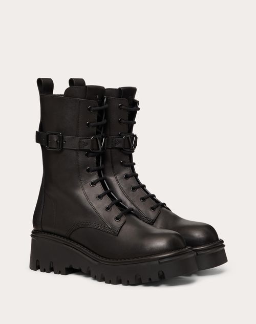 Valentino Garavani - Campsite Calfskin Combat Boot 50 Mm - Black - Woman - Boots&booties - Shoes