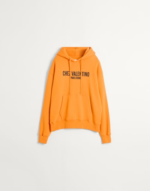 Valentino - Cotton Hooded Sweatshirt With Chez Valentino Print - Orange - Man - Ready To Wear