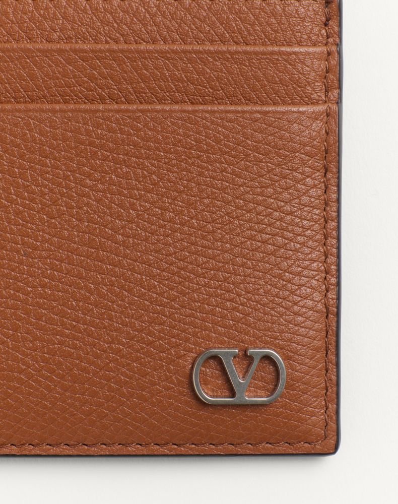 Valentino Garavani Vlogo Signature Cardholder In Grainy Calfskin Man Saddle Brown Uni