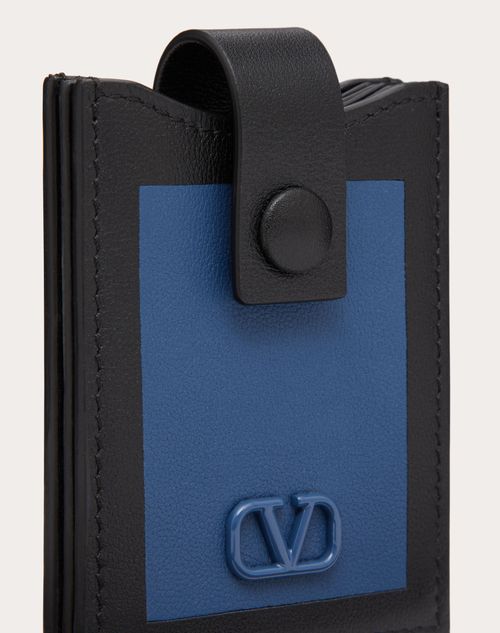 Valentino Garavani - Vlogo Signature Kartenetui Mit Zweifarbigen Intarsien - Schwarz/blau - Mann - Portemonnaies Und Kleinlederwaren
