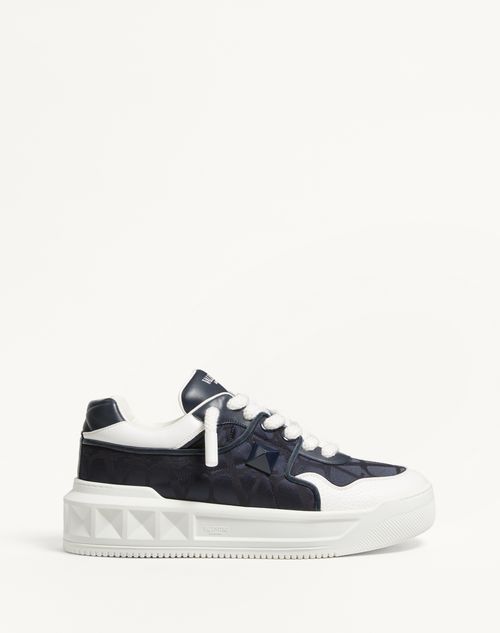 Valentino Garavani - One Stud Xl Low-top Sneaker In Nappa Leather And Jacquard Toile Iconographe Technical Fabric - Marine/white - Man - Trainers
