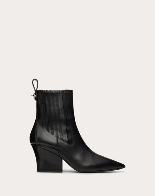 Valentino Garavani - Bottines Beatles Vlogo Lockette En Cuir De Veau Brossé, Talon : 75 mm - Noir - Femme - Bottes