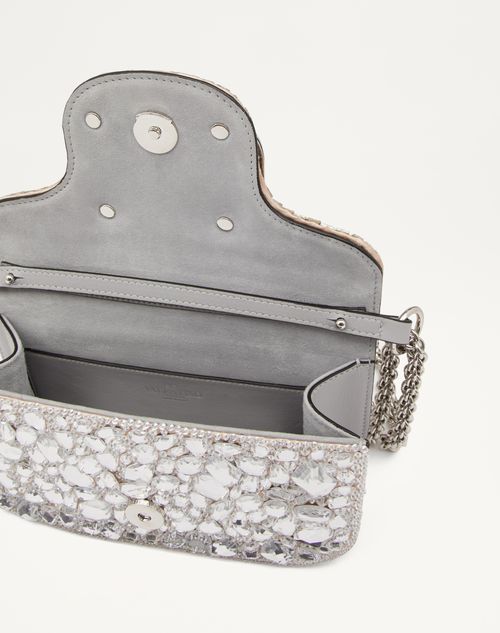 Small Loc Shoulder Bag With Crystals for Woman in Silver