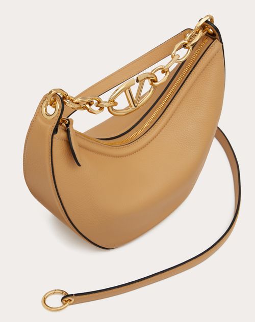 Small Vlogo Moon Hobo Bag In Leather With Chain for Woman in Ivory